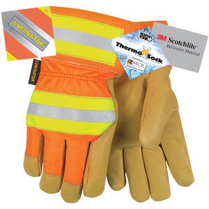 S Beige/Hi-Vis Orange Select Grain Pigskin Thermosock® Rubberized CuffLuminator® Leather Palm Glove Pair