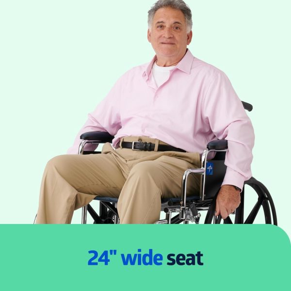 Medline Excel Extra-Wide Bariatric Wheelchair For Adults and Seniors with 24" Wide Seat, Supports up to 500 lbs - Image 5
