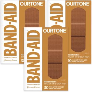 Band-Aid Brand Ourtone Adhesive Bandages, Flexible Protection & Care of Minor Cuts & Scrapes, Quilt-Aid Pad for Painful Wounds, BR45, Assorted Sizes, 3 Pack