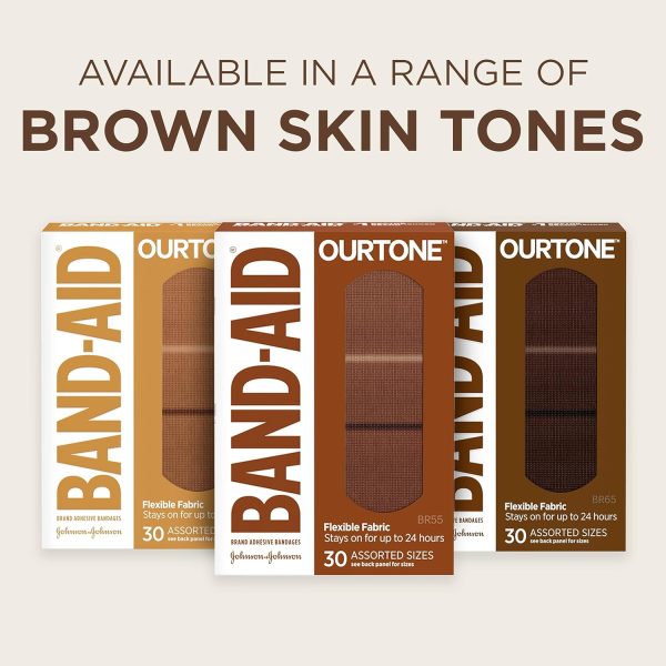 Band-Aid Brand Ourtone Adhesive Bandages, Flexible Protection & Care of Minor Cuts & Scrapes, Quilt-Aid Pad for Painful Wounds, BR55, Assorted Sizes, 30 ct, Pack of 3 - Image 5