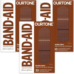 Band-Aid Brand Ourtone Adhesive Bandages, Flexible Protection & Care of Minor Cuts & Scrapes, Quilt-Aid Pad for Painful Wounds, BR55, Assorted Sizes, 30 ct, Pack of 3