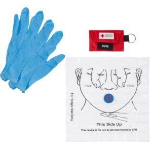 CPR Keychain, Face Shield with 1-Way Valve and 1 Pair Latex Free Nitrile Gloves