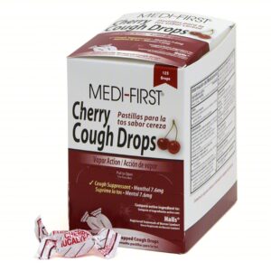 MEDI-FIRST Cough Drop: Menthol, 125 Individual Doses, Cherry, Drop, 125 PK